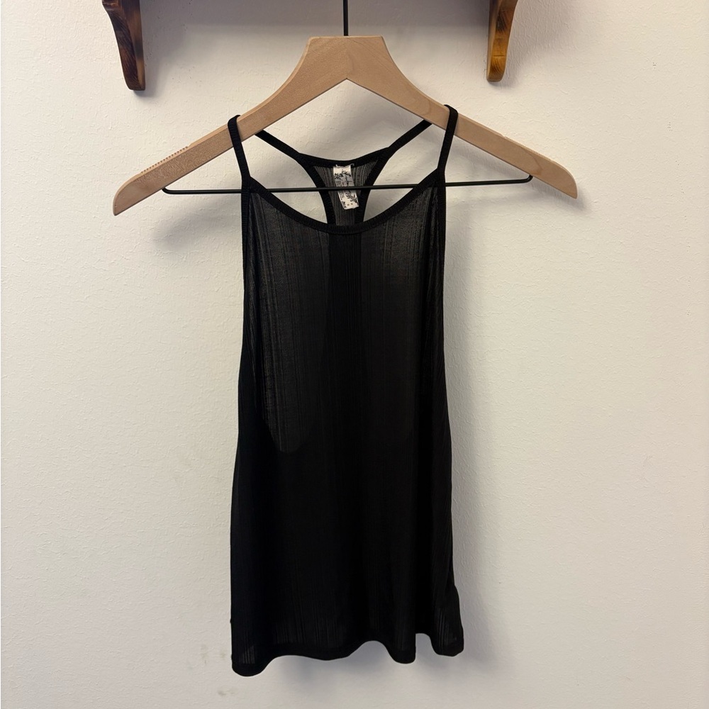 Free People Black Sheer Textured Camisole Top